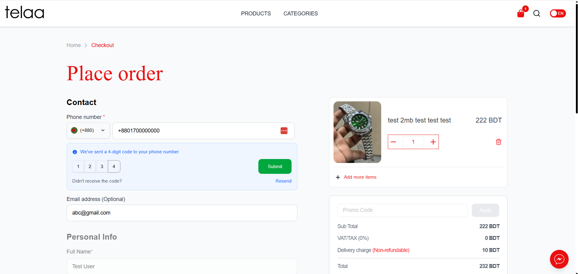 Storefront - OTP Verification
