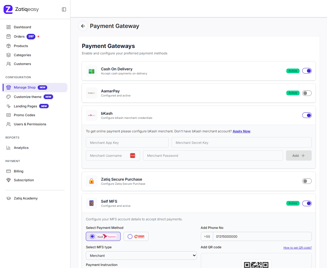 Payment Gateways — Settings